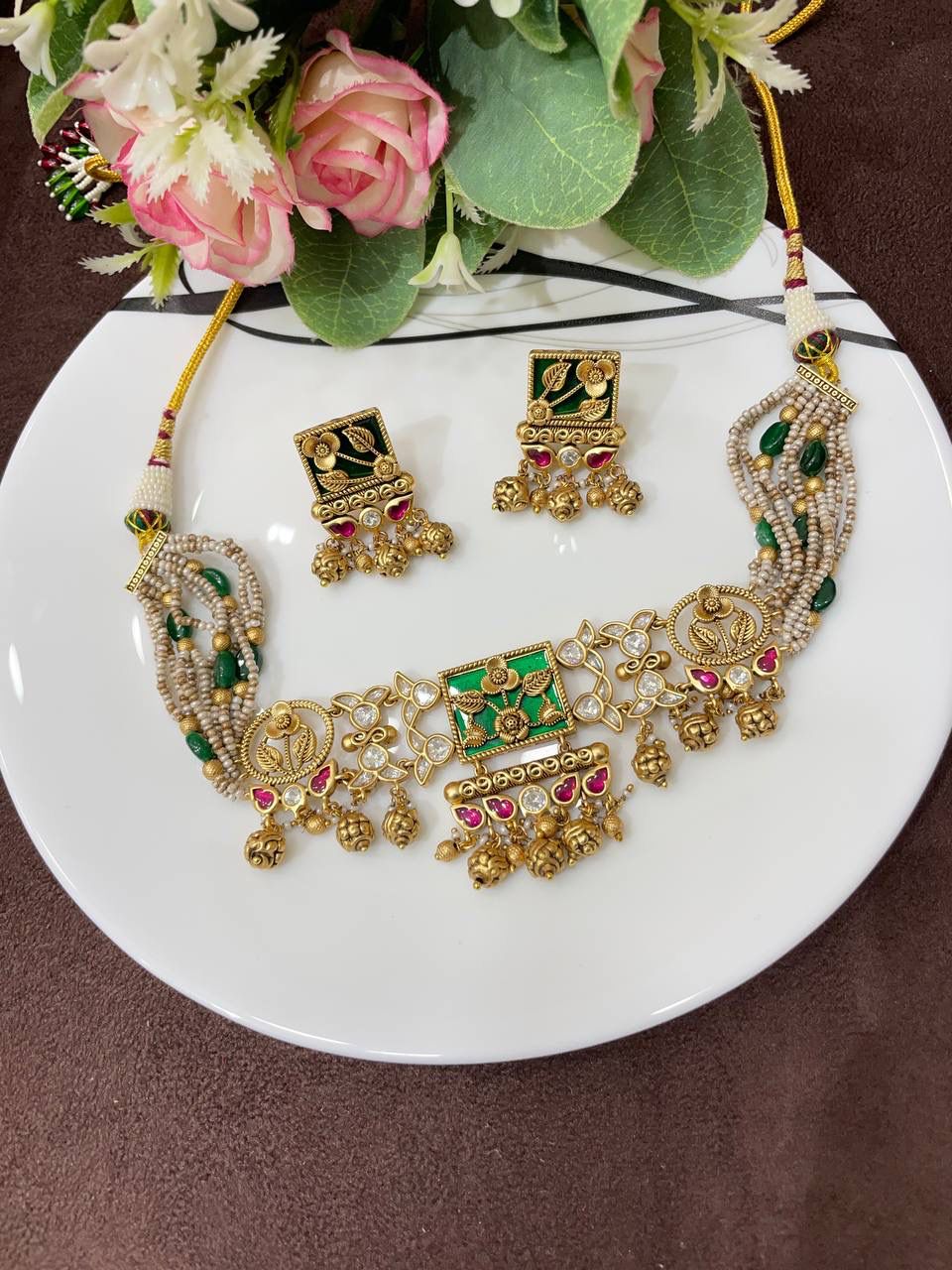 Grace Your Festive Look Elegant Choker & Earrings for Navratri & Diwali Glam